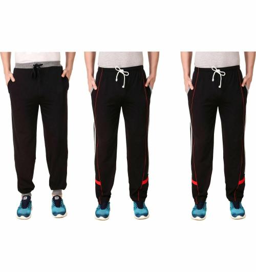 Buy Men Black Cotton Blend Pack Of 3 Track Pants Online at Best Prices