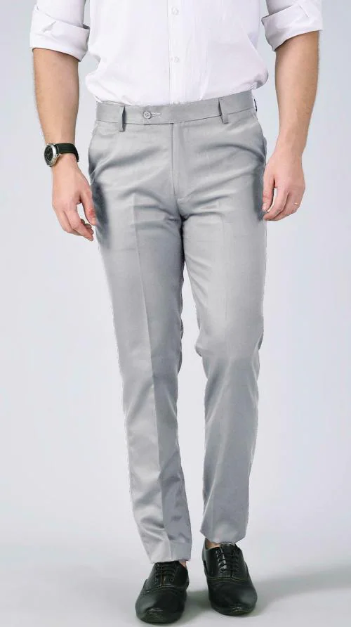 AD & AV Men Light Blue Solid Synthetic Single Formal Trousers