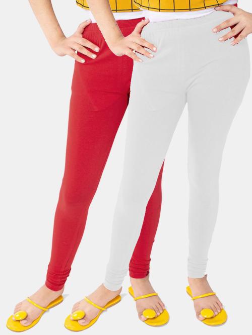 Tik Tok Wears Girls Multicolor Solid Cotton Lycra Blend Pack of 2 Leggings