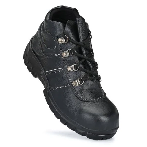 ALLSAFE Genuine Leather Steel Toe Safety Shoes For Men (Black)