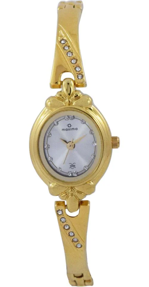 Maxima Analog Silver Dial Gold Strap Watch For Women (29375BMLY)