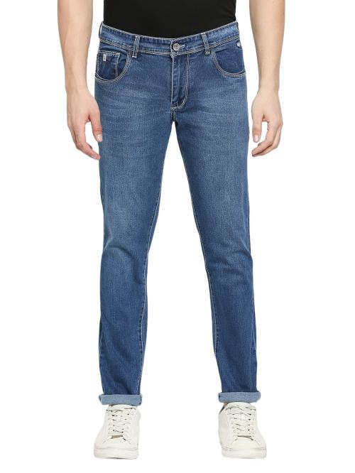 TCI TRUE COLORS OF INDIA Mid Blue whisker Stretchable Casual Denim Cotton Satin Jeans Slim Fit Mid Rise full Length(42 inch)