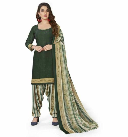 JHEENU Women Green Printed Crepe Kurta and Churidar Material