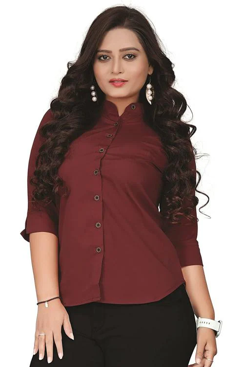 Akash Fashion Women and Girls Maroon Rayon Shirt