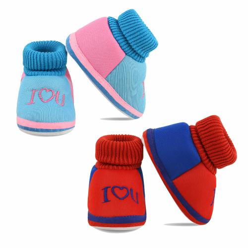 ADORED FASHION Newborn Baby Shoes Booties/Mittens, Pack of 2 Comfortable Baby Socks Shoes for 3-6 Months Baby Boy and Baby Girls Colour-Skyblue & Red