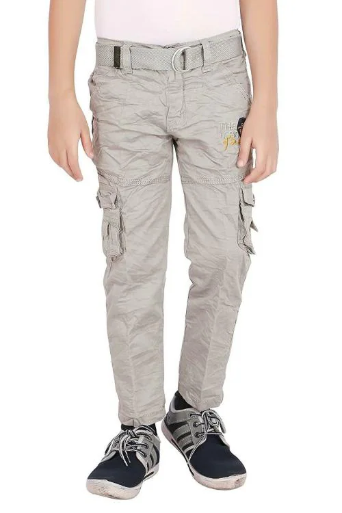 ADBUCKS Boys Grey Solid 100 Percent Cotton Cargo Pant