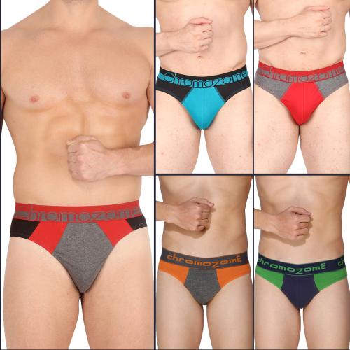 Chromozome Men Multicolor Solid Cotton Blend Pack of 5 Briefs