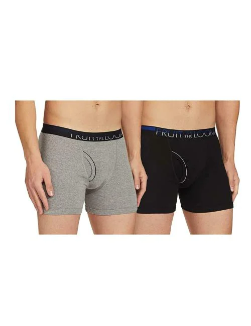FRUIT OF THE LOOM Men's Multicolor Solid Cotton Pack of 2 Boxer Briefs
