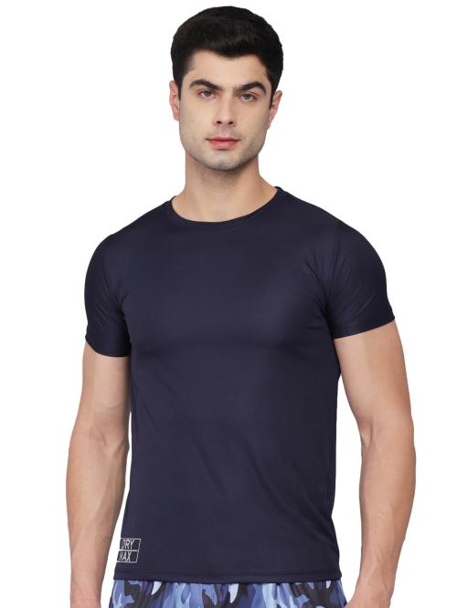 NGT Men's Navy Blue Round Neck Half Sleeve Dryfit Micropolyester Sports T-Shirt (S)