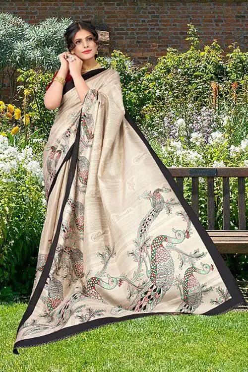 Gugaliya Women Bold Black Animal Print Cotton Blend, Art Silk Saree