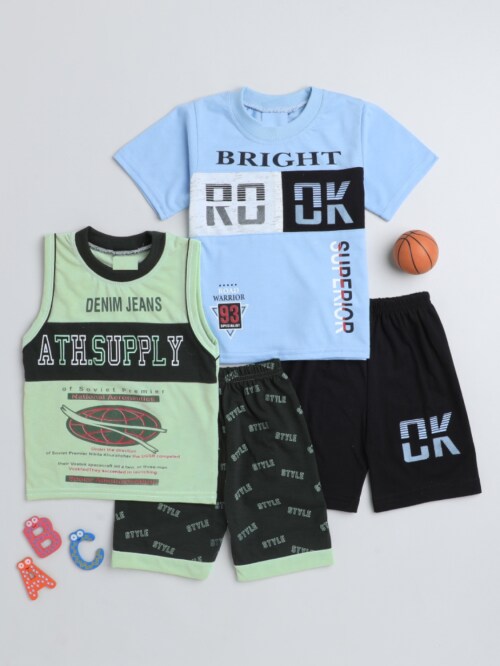 Buy Fourfolds Boys Light Blue Solid 100 Cotton Pack Of 2 Set Boy