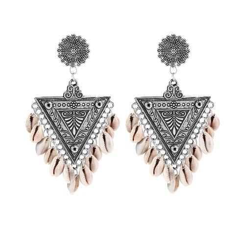Yellow Chimes Hanging Shell Triangle Shaped Oxidized Traditional ChandBali Dangle Earrings Silver for Girls and Women