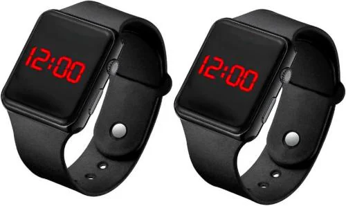 Noman Digital Black Dial Black Strap Watch For Men And Women (Pack Of 2)