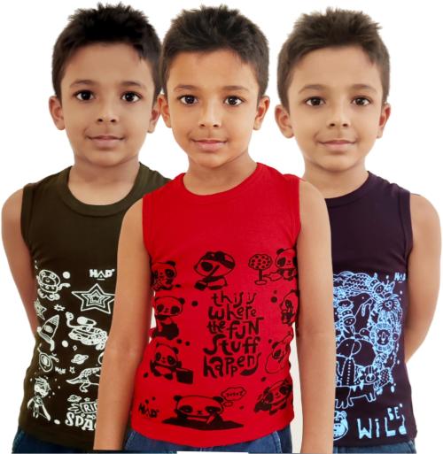 HAP 100% Cotton Boys Multicolor Printed Vest | Tank top |Sleeveless Tshirt - Pack of 3 /Any Colour