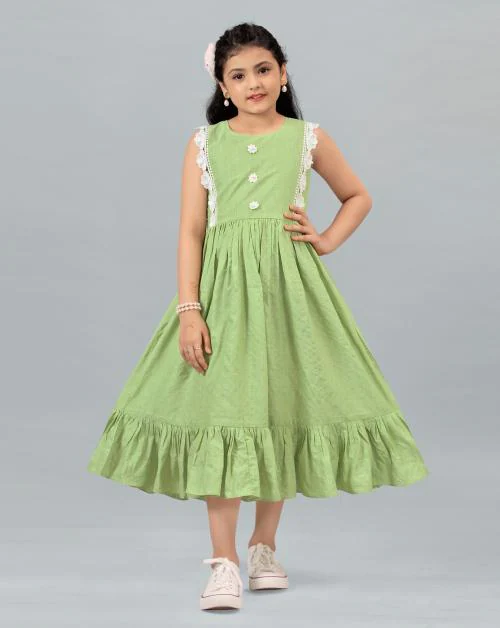 Fashion Dream Girls Pista Striped Cotton Pack Of 1 Frock | Dresses | Kids Wear | Girls Dress | Kids Dress | Frock | Frock Girls | Girls Frock | Dresses For Girls | Kids Girl Dress | Frock For Girls