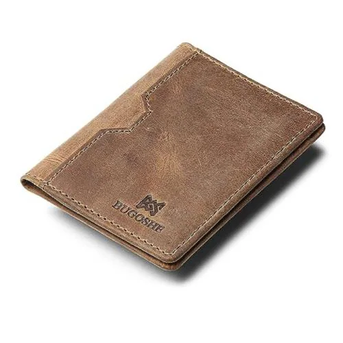 BUGOSHE Leather Card Holder for Men| Slim Wallet| Credit Card Holder for Men(DH Brown)