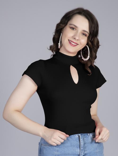 AD2CART A6024 Womens Cotton Front Neck Slit high Neck butterflly Sleeve croptop