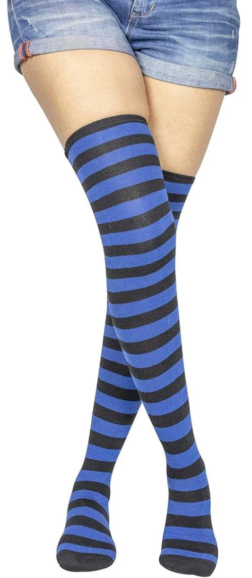 Neska Moda Women Dark Blue, Black Striped Stockings