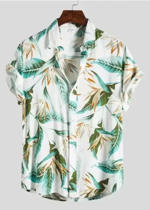 SELRICA Men's Short Sleeves Flower print Shirt Men Beach Turtleneck Cardigan Men Shirts (multi color )