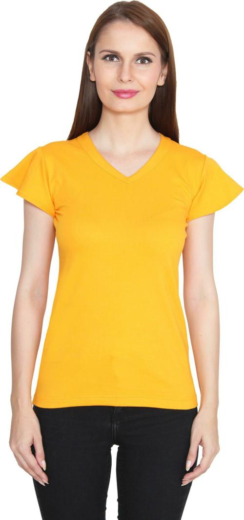 AE Adam n' eve Women Yellow Solid Cotton Blend Tshirt