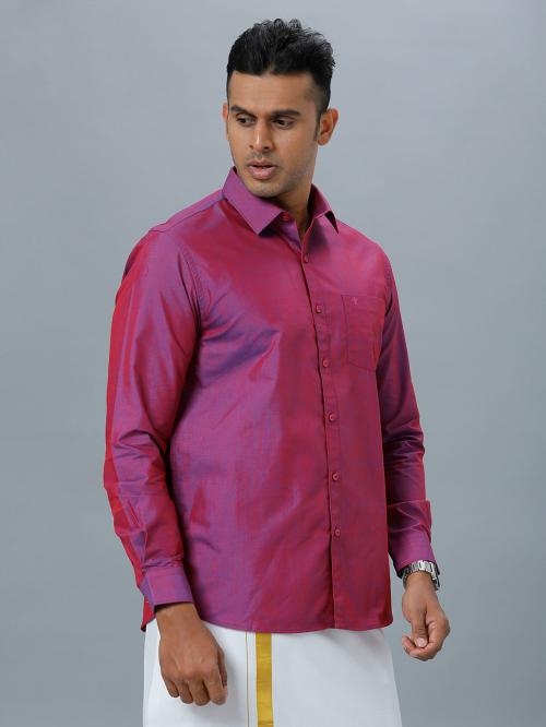 RAMRAJ Men Cotton Full Sleeve Dark Pink shirt- Prestigious Fit & Liberty Cut (40; Dark Pink)