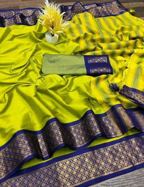 NIRDAN ENTERPRISE Woven Banarasi Pure Silk, Art Silk Saree Light Green Saree