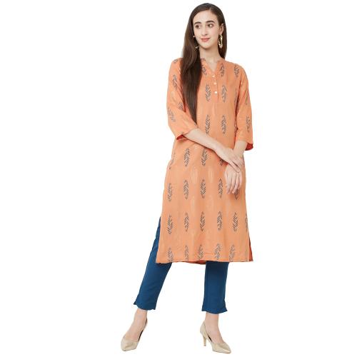 Fusion Beats Orange Printed Kurta