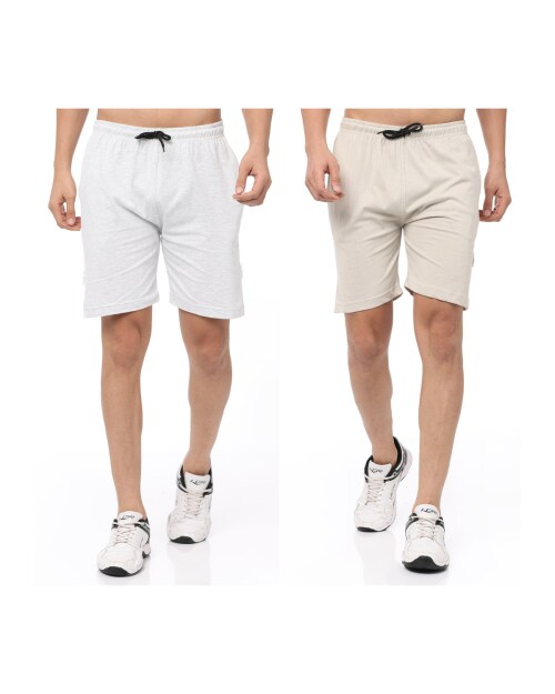 Crepeon Cotton White and Beige Shorts for Men (Pack of 2) (XL)