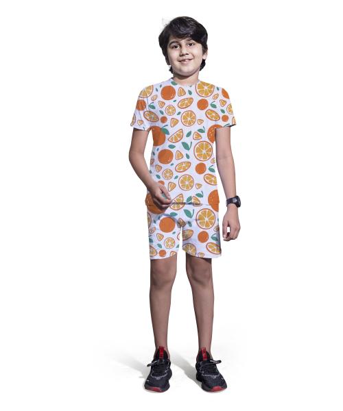 PEPP N HAGG 100% COTTON BOYS ORANGE ALL OVER PRINT SET