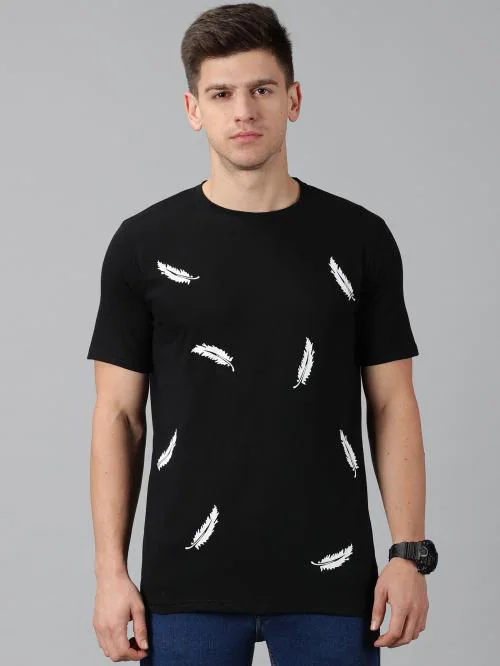 Buy 18 Edition Men Printed Round Neck Pure Cotton Black TShirt XXL