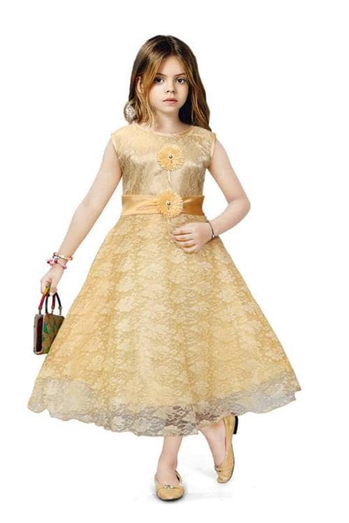 Sagun Dresses Girls Gold A-Line Frock (10-11 Yrs)|Kids Wear|Girls Frock|Kids Party Wear|Clothing Accessories|Baby Girls|Dresses|Frock|