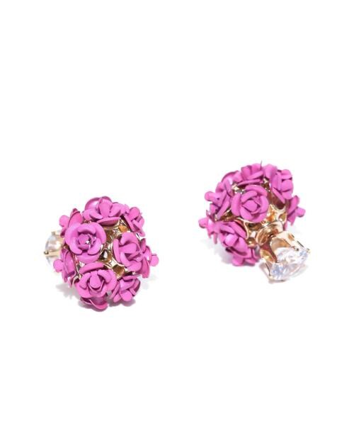 YouBella Pink Rose Shape Gold Plated Double-Sided Pink Earrings for Women