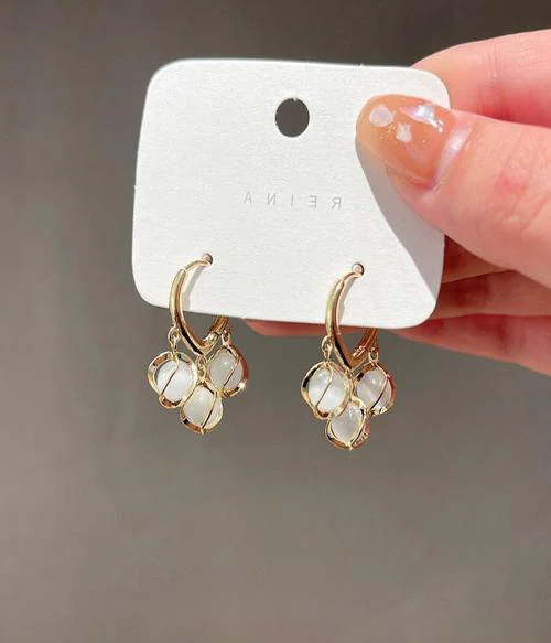 DESTINY JEWEL'S Korean Style Gold Plated Eyebell Cat Eye Earrings Stud For Women & Girls Pearl Alloy Stud Earring