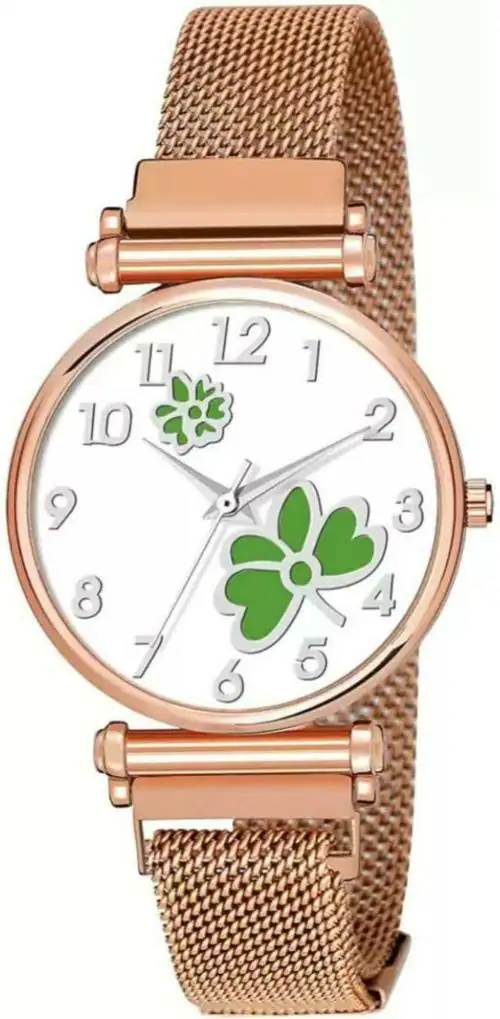 Bolun Analog Green Dial Rose Gold Strap Watch For Women