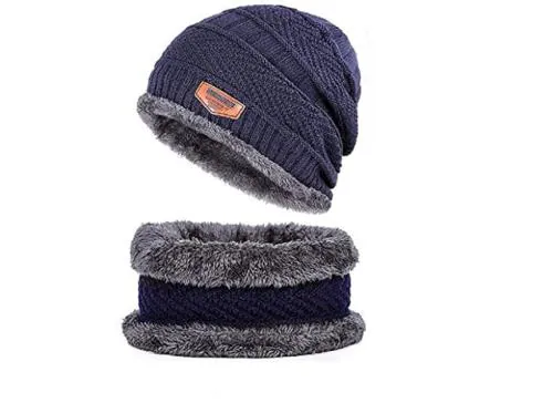 GLAMAXY Men Cap with Neck Scarf Cap, Winter Cap & Neck Scarf with Fleece, Unisex Beanie Cap with Neck Warmer for Men & Women,Thermal Cap,Thick Fluffy Woolen Cap.