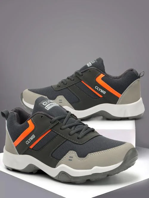 CLYMB Men's ES-21 Grey Synthetic Lace-Ups Walking/Outdoor/Gym & Traning/Running Sports Shoes