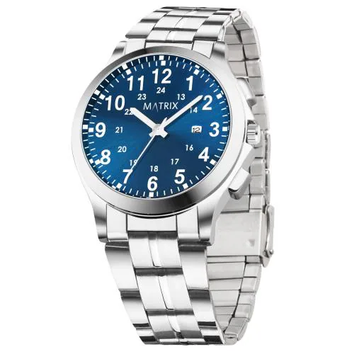 Matrix Timepiece Classic Edition | Blue, Black & White Dial With Date Display | Stainless Steel Strap | For Men & Boys