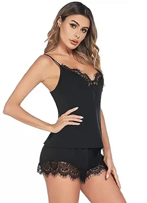SKMODEL STYLISH Women's Nightgown Hot Sleepwear Sling Dress Lingerie For Honeymoon Night (Black,M)