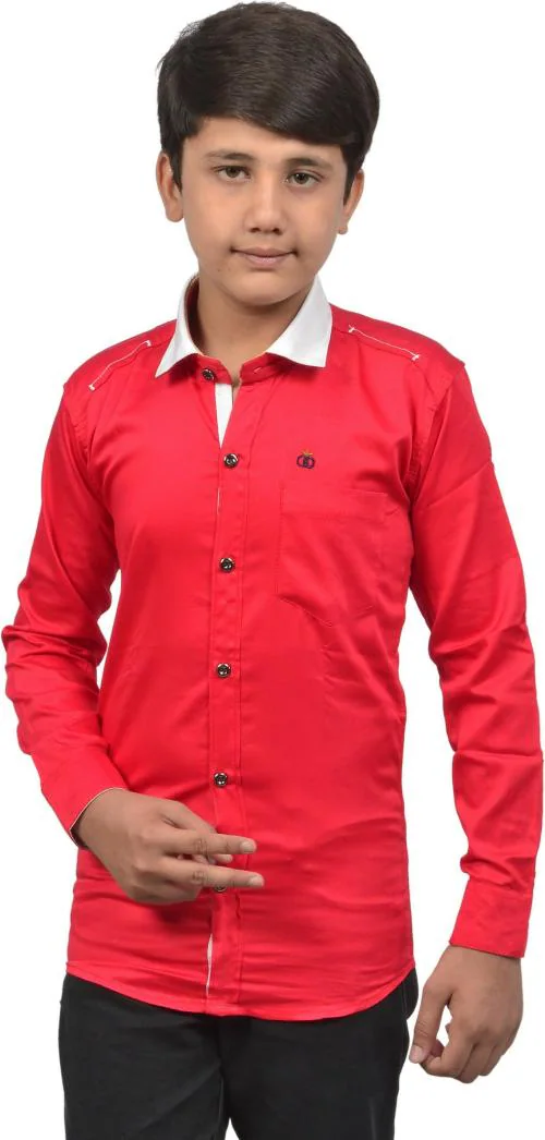 Buy Rocksy Plain cotton Shirt for Boys|Full Sleeves Shirt for Boys|Red ...