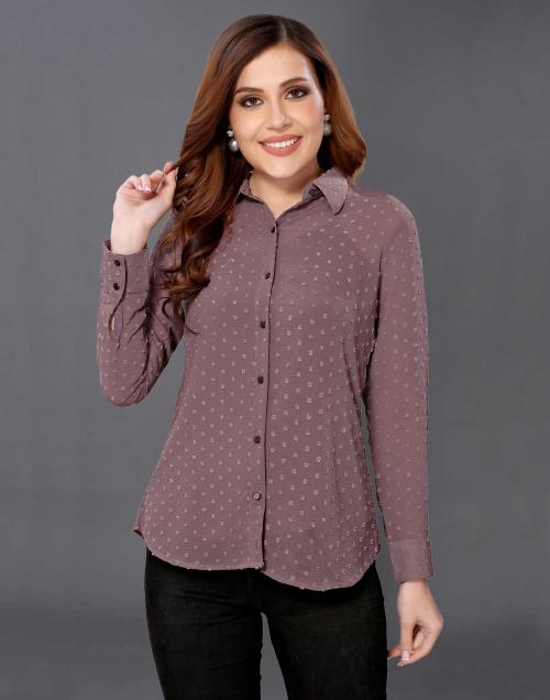 Selvia Women Brown Self Design Georgette Formal Shirts | tops for women | tops | women tops