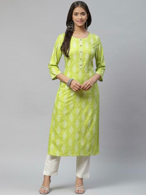 Piroh Womens Rayon Geometric Print Kurta (Light Green) | kurta | kurta women | kurta for women | kurtas