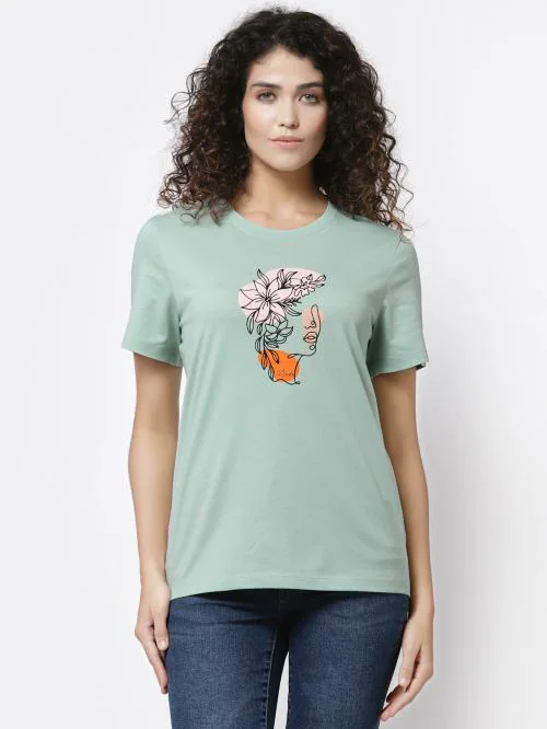 Mode By Red Tape Women Pastel Green Round Neck T-Shirt