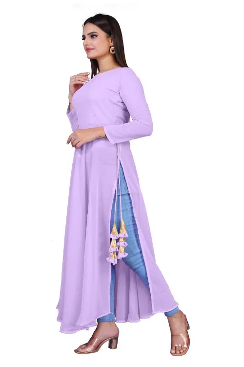 Reeta Fashion Lavender Color Georgette Chiffon Blend Plain Kurti For Women