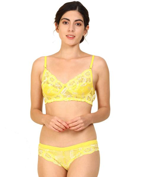 In-Curve -Women Cotton Bra Panty Set for Lingerie Set ( Pack of 1 ) ( Color : Yellow )