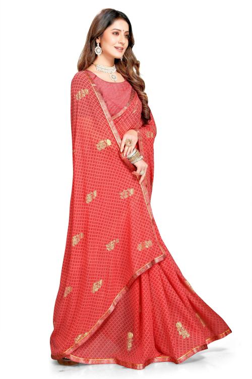 Mahalaxmi Fab Women Pink Embroidered Chiffon Bollywood Saree