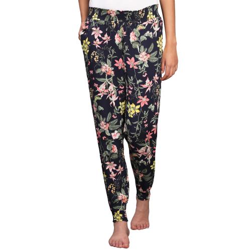 B STORIES Women's Navy Garden Butterfly Print Smocking Pant (LWPNT-004-22112-S)