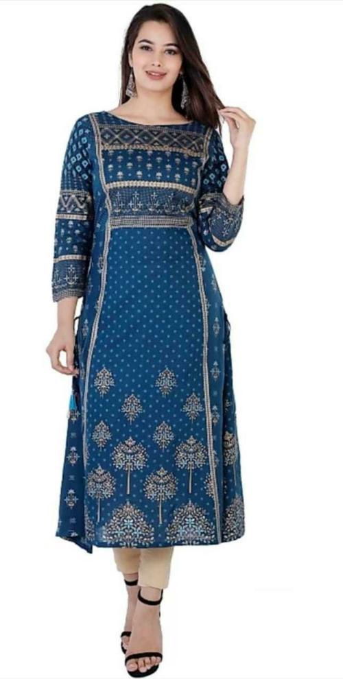 Unisets Women Blue Embroidered Rayon Kurta