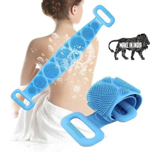 DJ FINDER Silicone Body Back Scrubber, Double Side Bathing Brush for Skin Deep Cleaning Massage, Dead Skin Removal Exfoliating Belt for Shower
