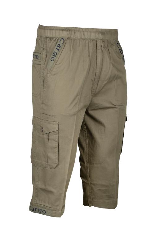 A. KARTAVYA GARMENTS Men Regular Fit Elasticated 5 Pocket With Side Pocket Cargo Capri (Khaki) Size:-4XL