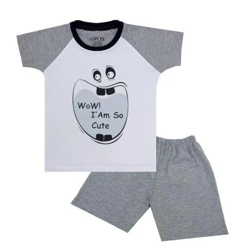 3BROS Boy's and Girl's Cotton full Sleeves Printed Tshier and Short Set (6-12 Month,Grey)